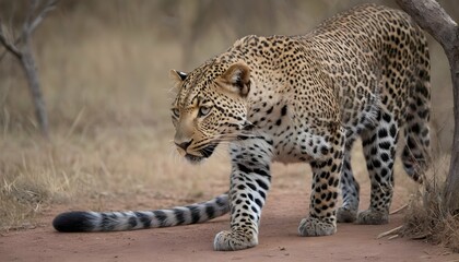 A-Leopard-With-Its-Tail-Held-Low-Submissive-