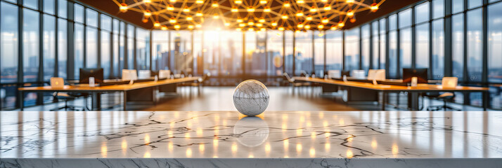 Magical Sphere on Table, Bright Light and Crystal Ball, Festive or Fortune-Telling Concept, Abstract Background - obrazy, fototapety, plakaty