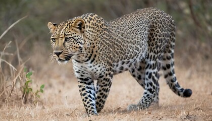 Fototapeta premium A-Leopard-With-Its-Body-Low-To-The-Ground-Stealth-Upscaled_3