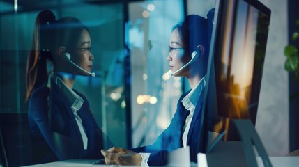 Obraz premium Woman Working at Desk With Computer