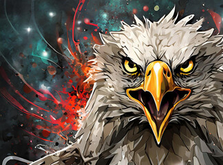 front view of an angry eagle on a dark abstract background1 - obrazy, fototapety, plakaty