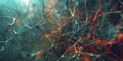 3d rendering of neuron cells in the brain. Medical science background - Ai Generated