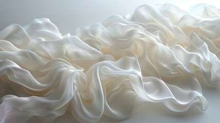 Organic fabric ribbon cascades in an artful border pattern, set on a serene white backgroun - obrazy, fototapety, plakaty