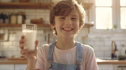 A Happy Child with Milk Glass - obrazy, fototapety, plakaty