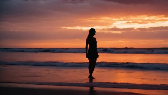silhouette of woman on the beach in the afternoon