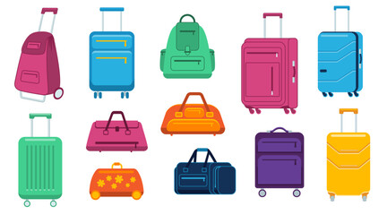 Plastic  suitcases, bags for luggage. Travel suitcases with wheels, travel bag,  trip baggage 