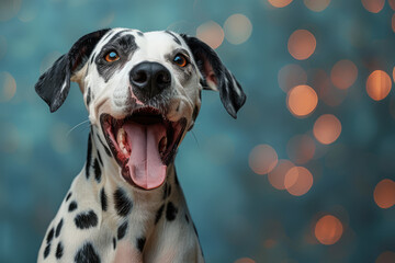 Portrait of happy dalmatian dog with open mouth. Created with Ai - obrazy, fototapety, plakaty