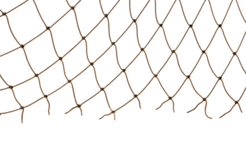 Football or tennis net. torn Rope mesh on a white background close-up