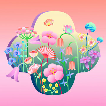 Lunar new year greetings with flower shaped window