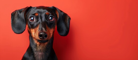 Portrait of cute joyful Dachshund , pet dog animal banner with copy space