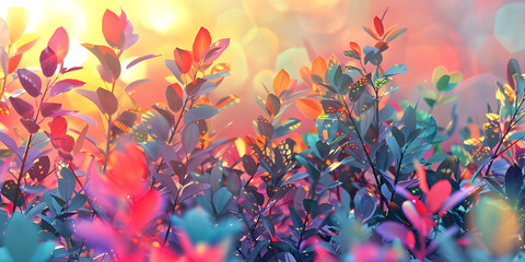 3D render of colorful leaves background with bokeh effect, Beautiful spring blossom - Ai Generated
