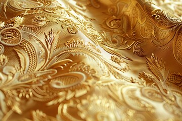 Elegant brocade fabric with ornate golden embroidery, perfect for luxurious decor or high-end...