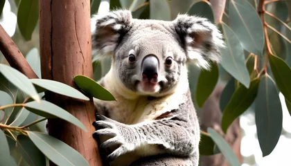 Fototapeten A-Koala-Sitting-In-A-Eucalyptus-Tree-Munching-On- © Aimal