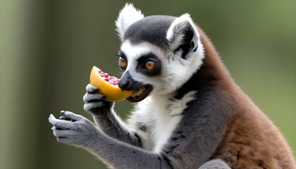 Naklejka premium A-Lemur-Carrying-A-Piece-Of-Fruit-In-Its-Mouth-Ta- 3