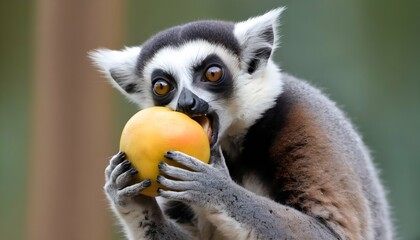 Naklejka premium A-Lemur-Carrying-A-Piece-Of-Fruit-In-Its-Mouth-Ta- 2
