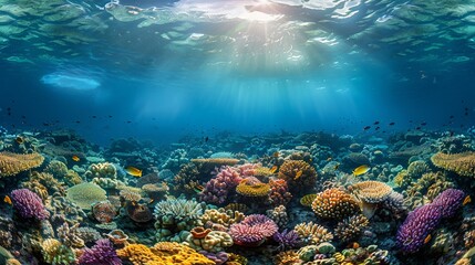Fototapeta na wymiar Half-submerged view of marine life harmony