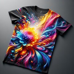 New T-shirt design with abstract pattern and watercolor paints on dark background