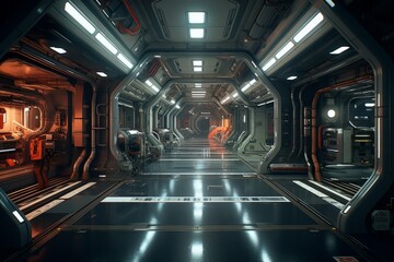 Corridor on a science fiction movie scene