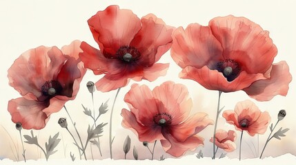 Red poppies painted in watercolor