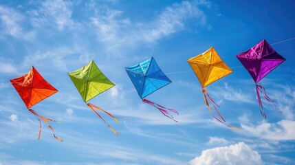 A kite flying against a clear blue sky, is a popular Sinhalese New Year activity. The kites are...