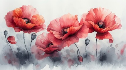 The red poppy is painted in watercolor. - obrazy, fototapety, plakaty