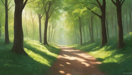 Fototapeta na wymiar A-Landscape-Painting-Of-A-Serene-Forest-Path-Capt-