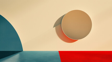 a minimalistic picture with beige blue and red and light background