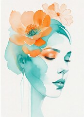 artistic watercolor painitng of women with flower