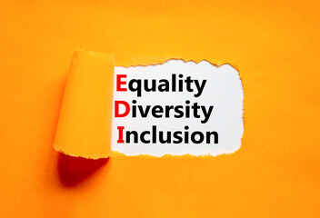 EDI equality diversity inclusion symbol. Concept words EDI equality diversity inclusion on white...