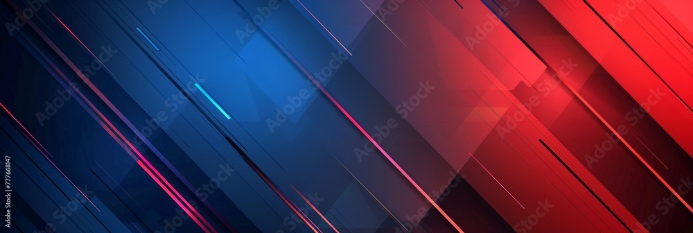 Wall mural abstract background with blue and red gradients, geometric shapes, diagonal lines modern look genera