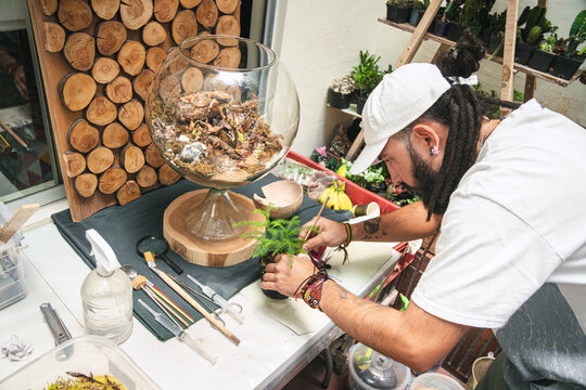 Man tending his plants