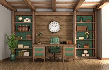 Classic style home office with desk and wooden bookcase