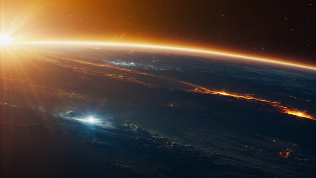 Sunrise Over Earth and Planet in Space