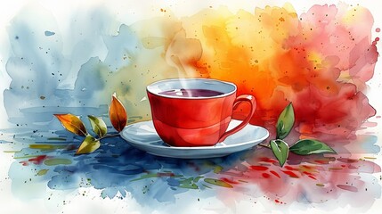 Naklejka na ściany i meble Beautiful watercolor card for tea time