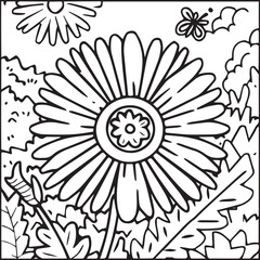Daisy flower coloring pages. Daisy outline vector for coloring book