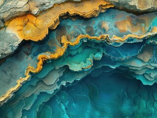 Close-up of vibrant minerals deposited around a hydrothermal spring, showcasing brilliant colors and textures