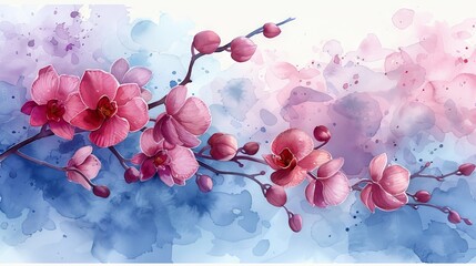Orchid branch watercolor