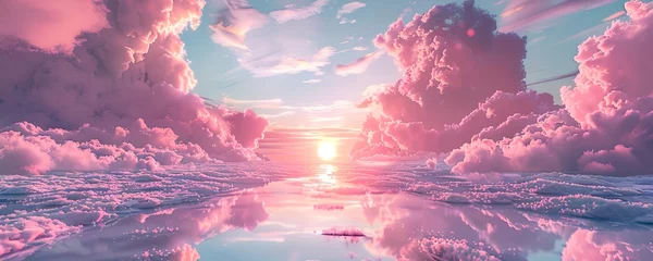  A beautiful pink sky with clouds and a sun reflecting on the water © inspiretta