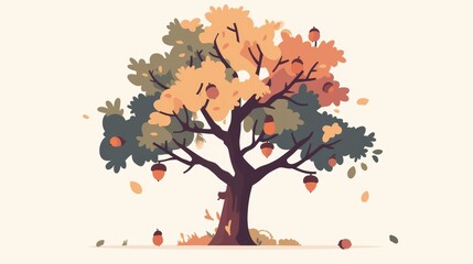 Minimalist Illustration of an Oak Tree with Acorns Generative AI