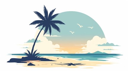 Fototapeta na wymiar Serene Palm Tree Illustration on Beach Generative AI