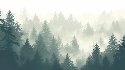 Fotobehang Misty Forest Hemlock Tree Affirmation Illustration Generative AI © AlexandraRooss