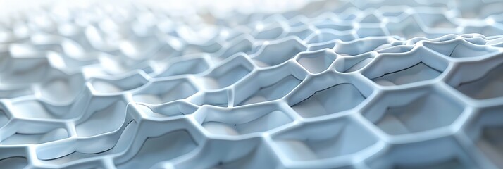 Close up of a white surface with a pattern of hexagons. The image has a futuristic and abstract feel to it