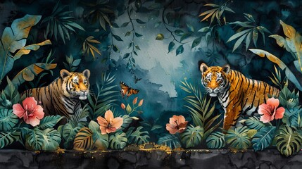 Fototapeta premium Jungle animals, frame.