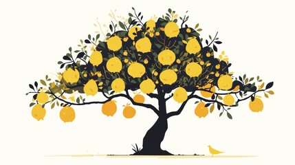 Vibrant Quince Illustration with Golden Fruit Generative AI