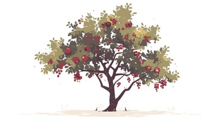 Minimalist Illustration of a Hawthorn Tree with Berries Generative AI