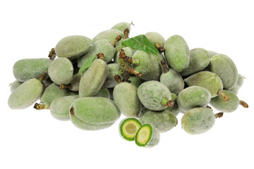 green almonds (cagla badem) from Turkey isolated on white background