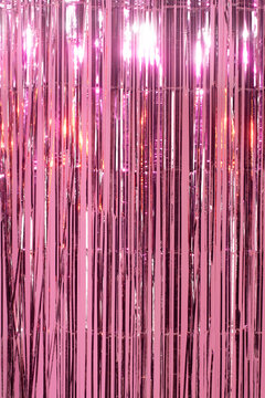 Silver and pink tinsel curtain