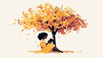 Black Woman Reading Poetry Under Maple Tree Generative AI