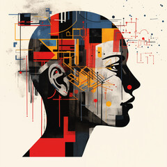 Ai, artificial intelligence retro human silhouette art grunge illustration