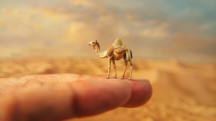 hand holding a camel
 - obrazy, fototapety, plakaty